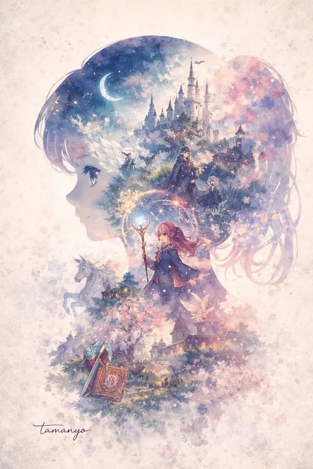 水彩双重曝光幻想剪影 preview image 1