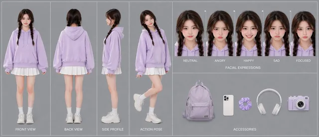 Pastel Teen Character Design Sheet preview image 1