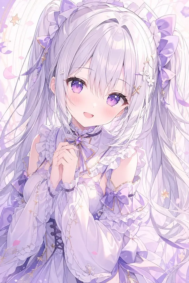柔和的薰衣草动漫女孩肖像 preview image 1