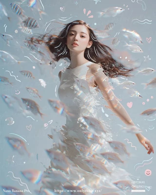 梦幻水下女人与半透明鱼 preview image 1