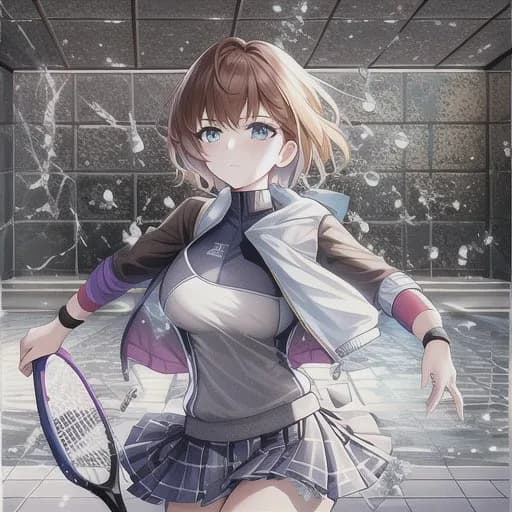 破碎的室内球场的动漫网球女孩 preview image 1