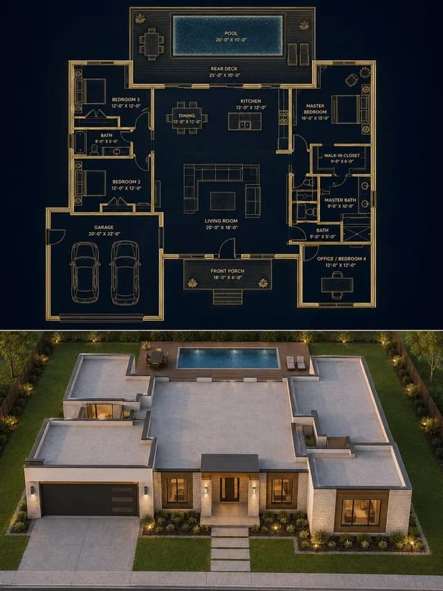 分割蓝图和现代房屋渲染 preview image 1