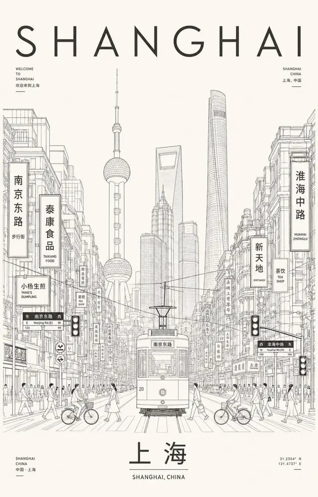 Shanghai Minimalist Line Art Poster preview image 1