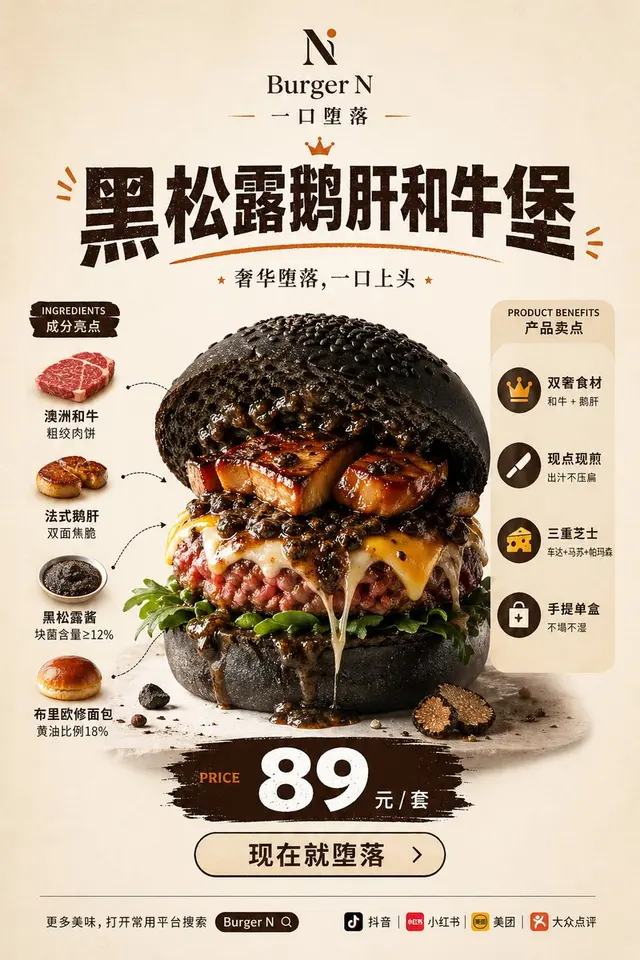 豪华松露和牛汉堡海报 preview image 1