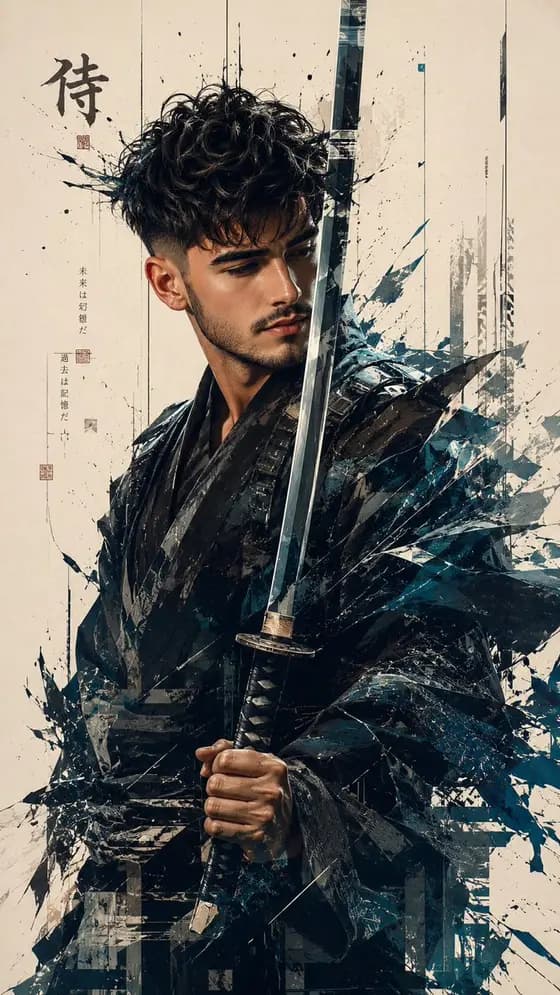 未来派武士故障艺术肖像 preview image 1