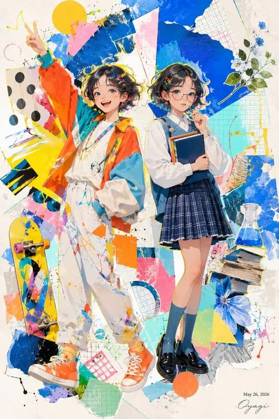 彩色动漫双胞胎海报 preview image 1
