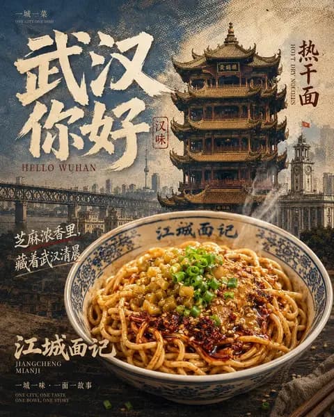 复古武汉热干面海报 preview image 1