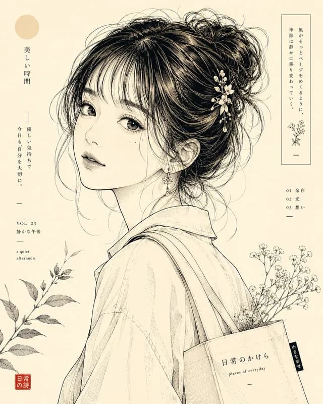 日式线稿肖像插画 preview image 1