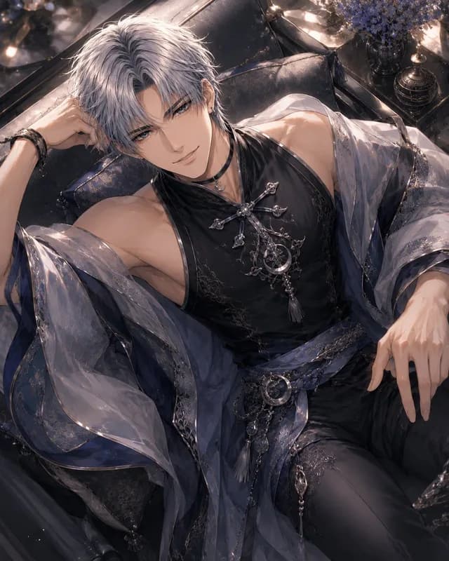 银发哥特奇幻躺卧男子 preview image 1