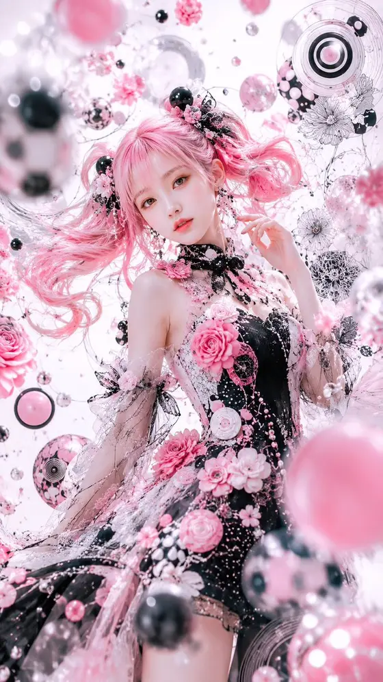 粉色哥特花卉幻想肖像 preview image 1