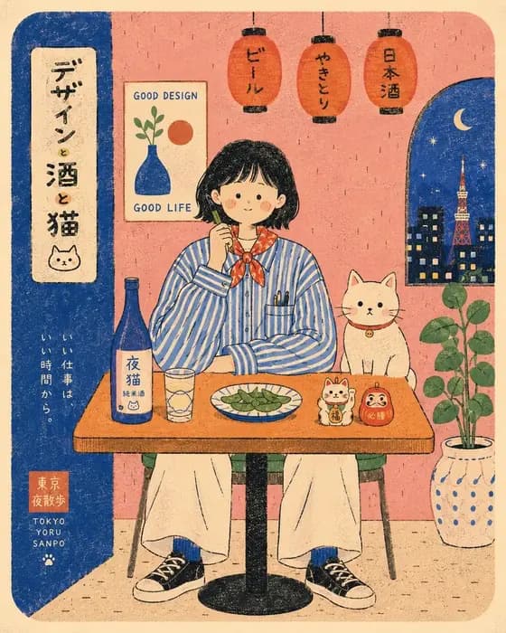 Risograph 风格咖啡馆插画 - 1 preview image 1