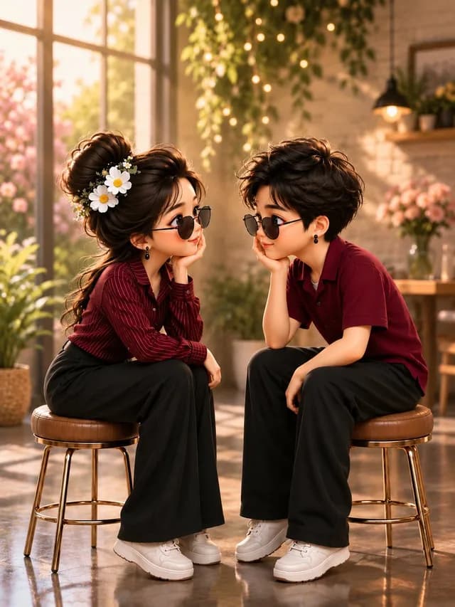 Cute Chibi Couple on Stools preview image 1