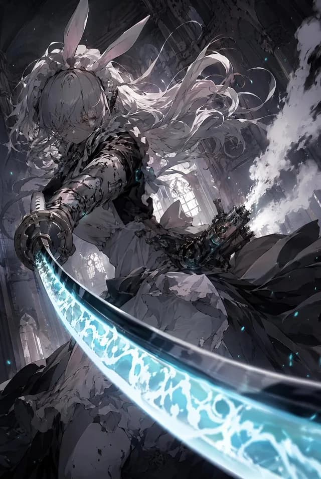 大教堂废墟中的兔耳女剑士 preview image 1