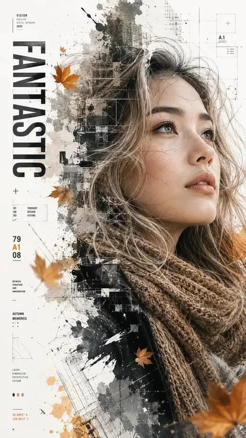 双重曝光秋叶肖像 - 1 preview image 1