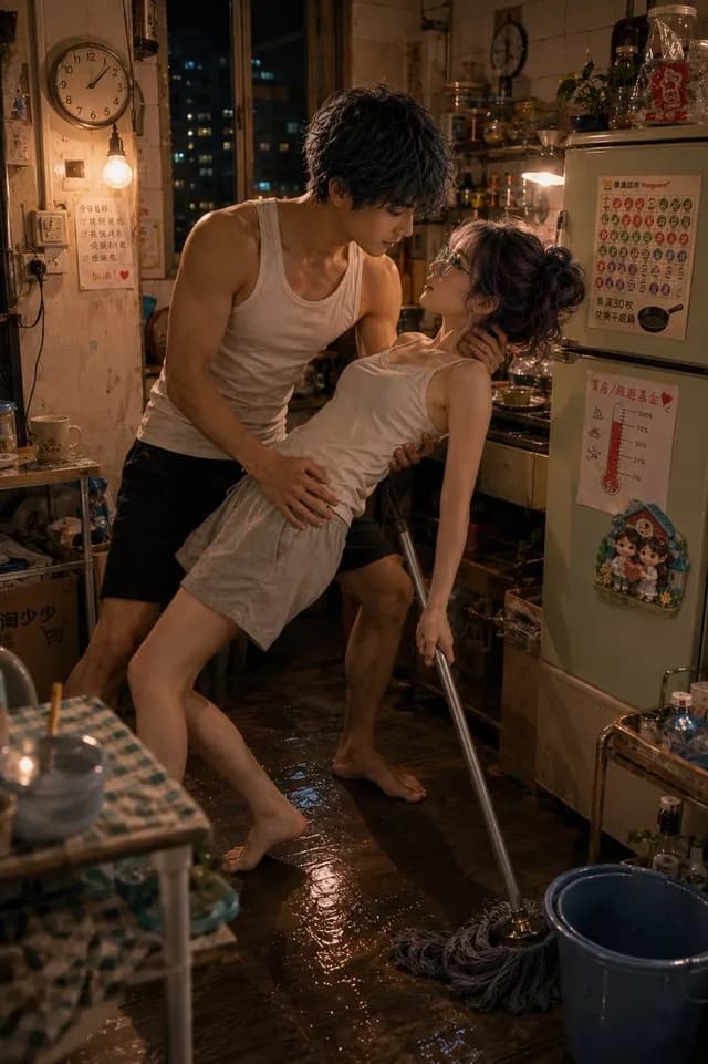 出租屋厨房里的浪漫拖地滑倒 - 1 preview image 1