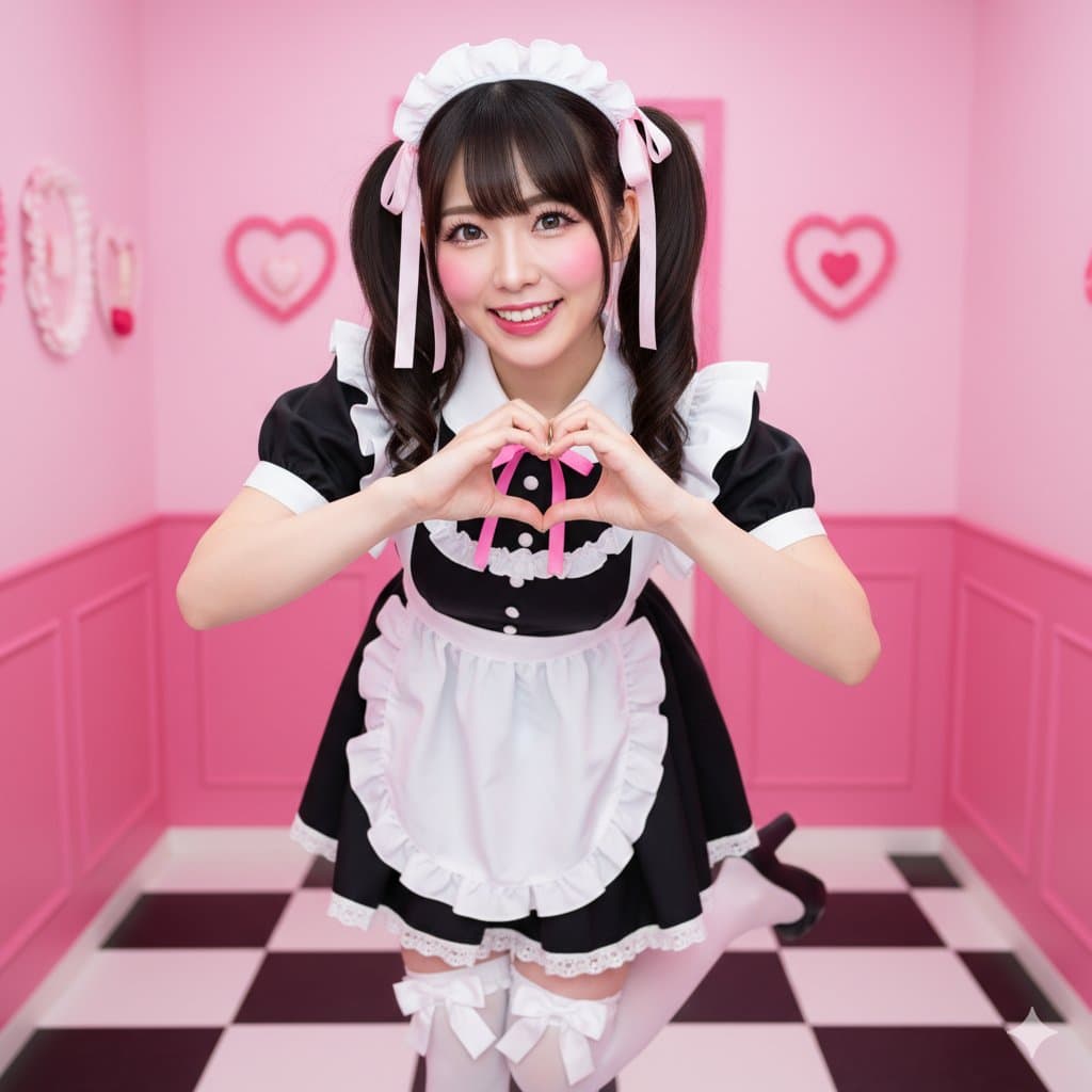 Girl with twin tails making a heart gesture