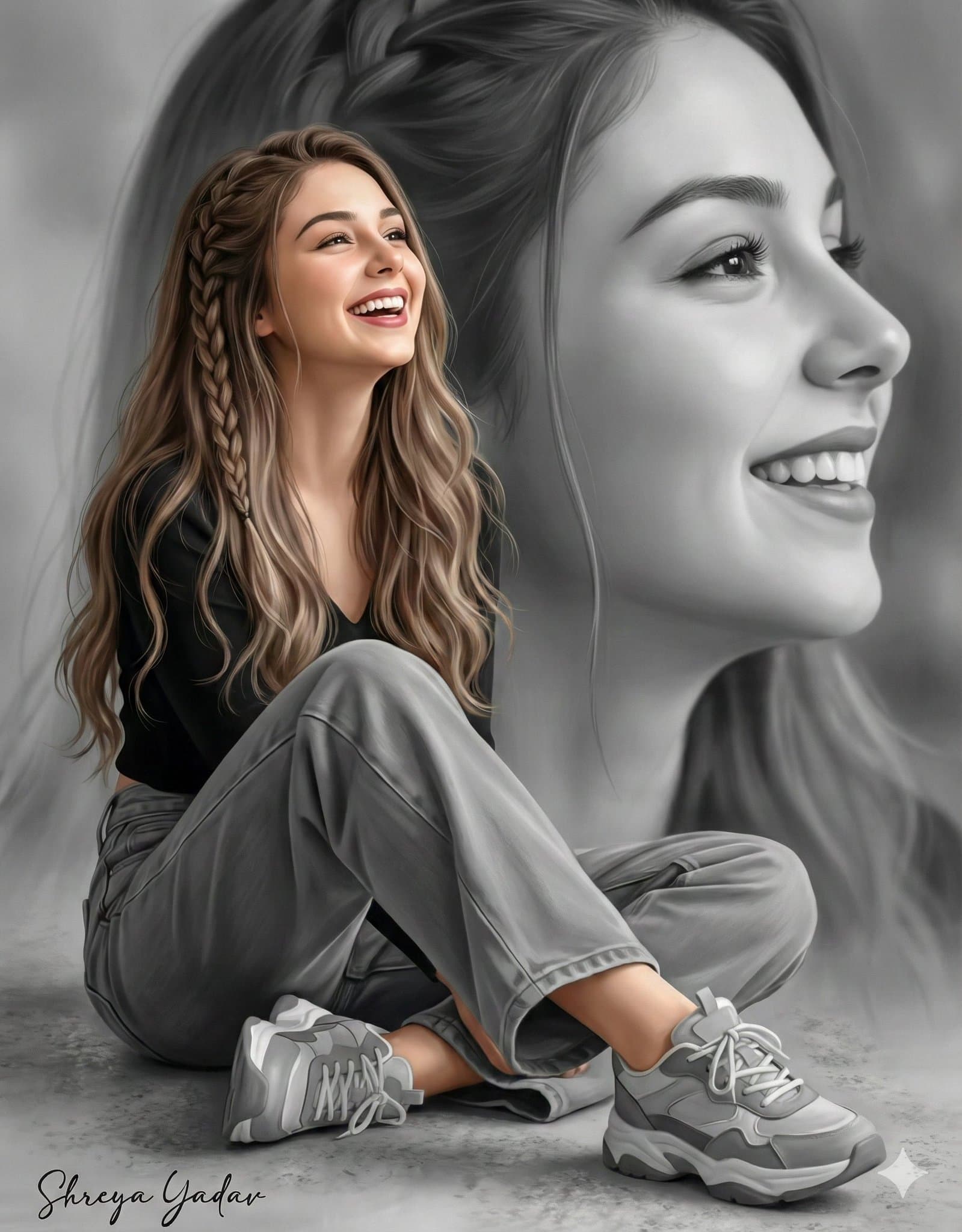 A soft, blurry side close-up of the same face