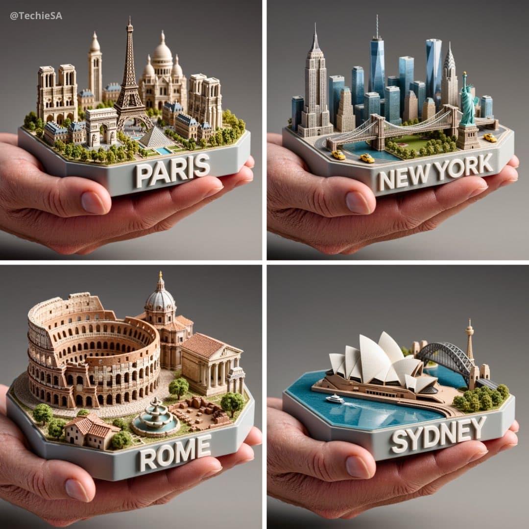 A hand gently cradles a collector's-grade 3D city model.