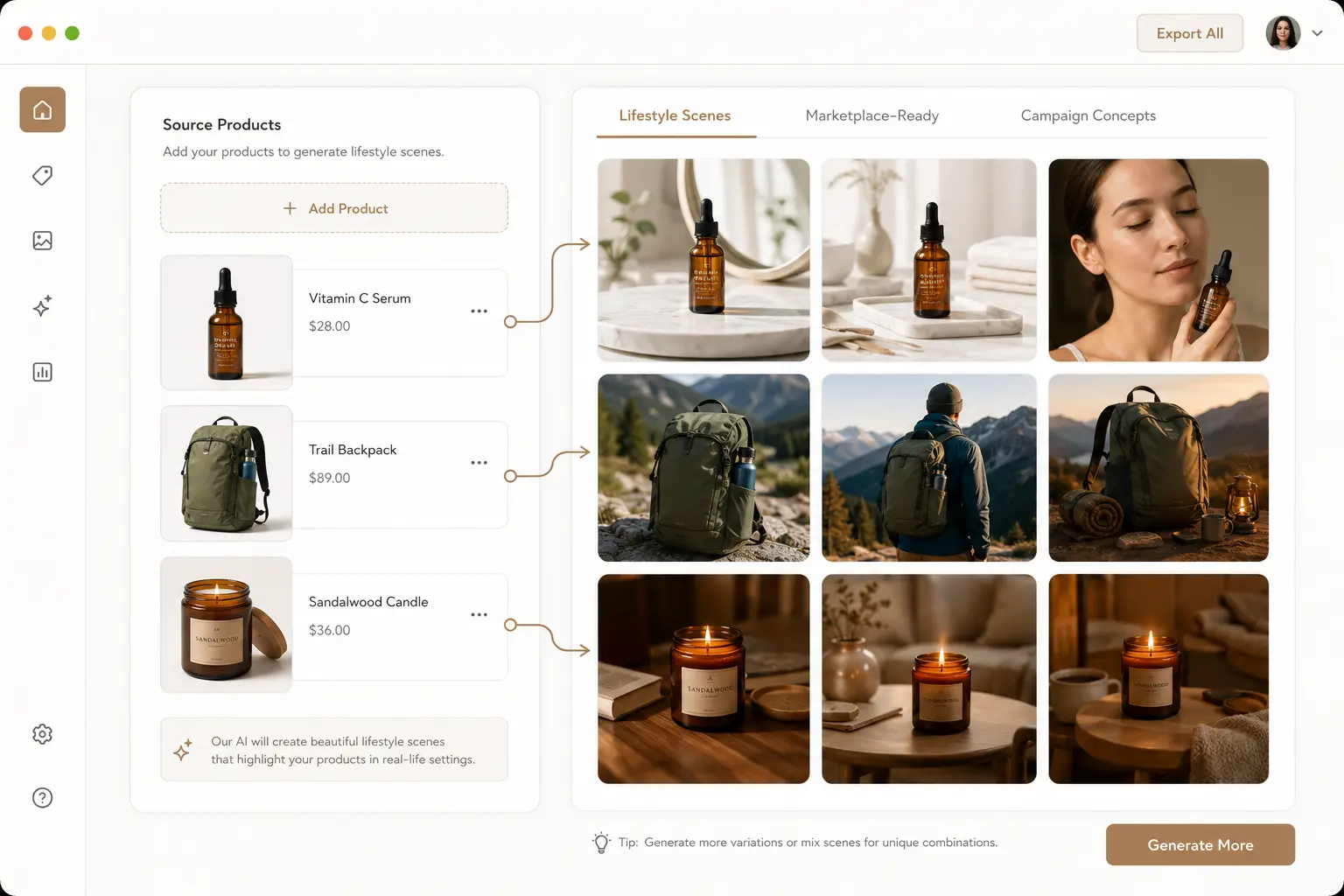 E-Commerce-Lifestyle-Entwürfe Beispiel mit Nano Banana 2 Lite API