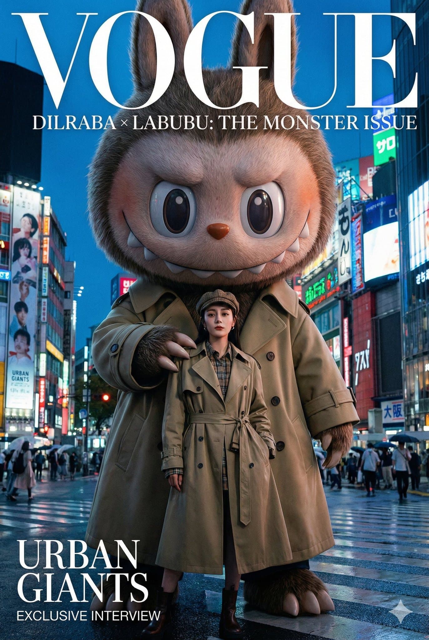 Labubu and Dilraba Dilmurat: High-End Fashion Double-Page Spread